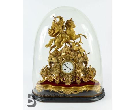 Large French gilt metal mantel clock, late 19th century. The clock having a white enamel face with Roman dial, a neoclassical