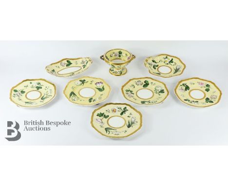 Part Spode 'Fespar' dessert set, 19th century, comprising bowl, oblong dish, one shallow dish and five side plates, pale yell