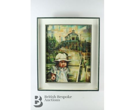 G.E Ball (20th century) oil on board, in the Cubist manner, depicting a girl wearing a white hat, approx 50 x 39.5 cms.&nbsp;