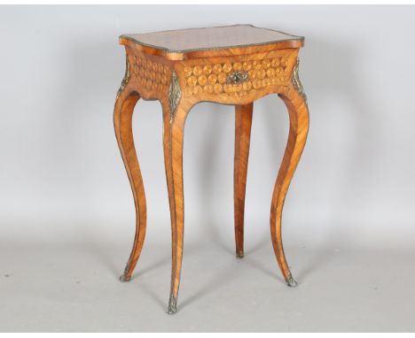 A small 19th century French Louis XV style parquetry kingwood and gilt metal mounted poudreuse or lady's dressing table, the 