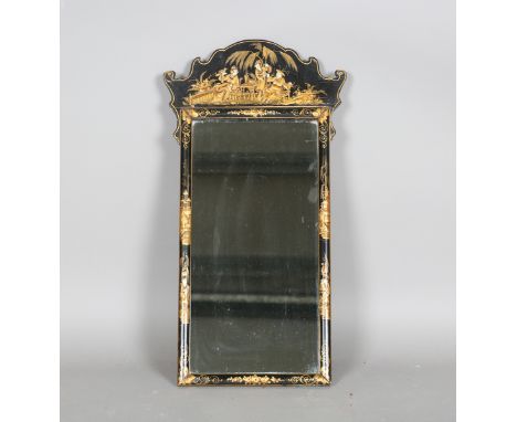 An early 20th century Queen Anne style chinoiserie framed wall mirror, 68cm x 36cm.Buyer’s Premium 29.4% (including VAT @ 20%