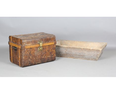 A 19th century pine dough trough, length 97cm, together with a 19th century tole painted tin trunk, width 65cm.Buyer’s Premiu