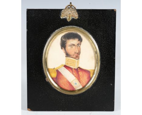 British Naive School - an early 19th century watercolour on paper portrait miniature, depicting a soldier from the 41st Regim