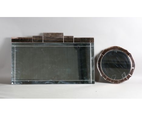 An Art Deco sectional glass wall mirror with a peach tinted upper section, 76cm x 122cm (some faults), together with an Art D