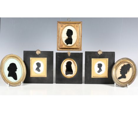 A group of seven 18th and 19th century cut paper and ink profile portrait miniatures, including two by Charles Rosenberg, all