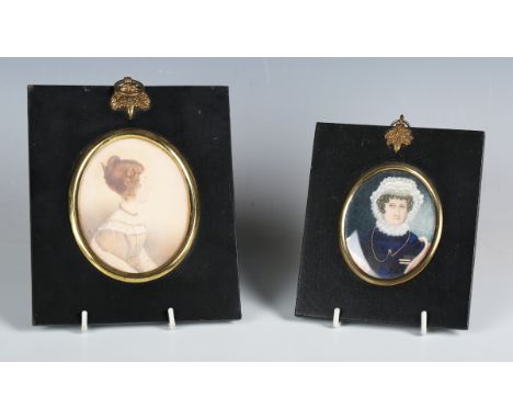 British School - a late 19th century watercolour on ivory portrait miniature, depicting a lady wearing a white lace bonnet, 7