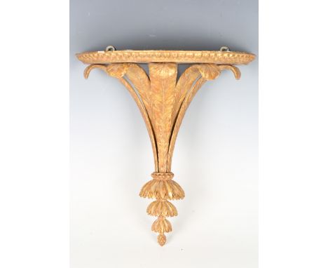 A late 19th/early 20th century giltwood wall bracket, the demi-lune top raised on five finely carved feather supports, height