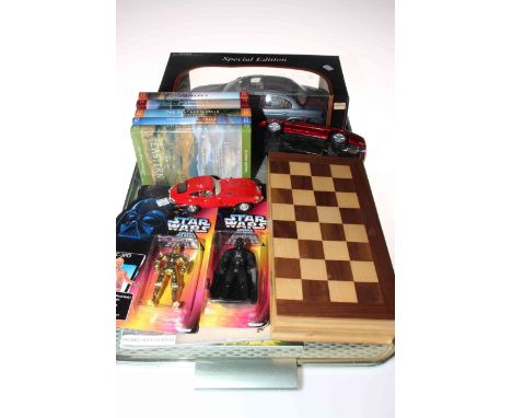 Special edition Maisto Jaguar S-Type in box, and two other Diecast toy cars, Star Wars, Chess, etc.