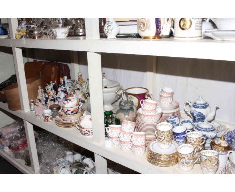 Two briefcases, handbags, ladies shoes, Bowler hat, Staffordshire and other figures, soup tureen, Royal Worcester and other t