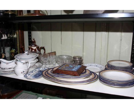 Royal Worcester Vitreous blue, gold and white meat plates and others, Royal Crown Derby Mandarin 1277, Royal Doulton Old Colo