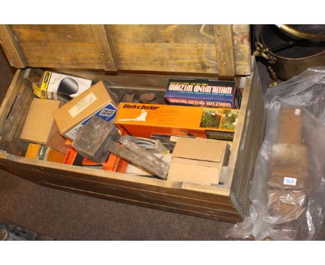 Tool box, tools and bench vice.