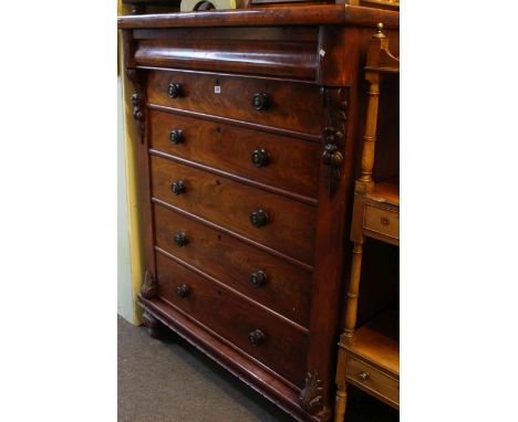 Victorian mahogany six drawer scotch chest, 157cm by 120cm.