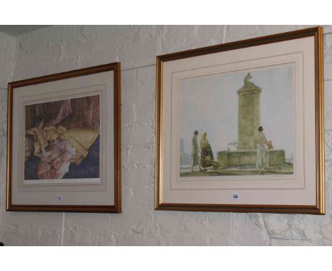 Two framed Russell Flint prints 'The Whispering Well' and 'Model for Elegance'.