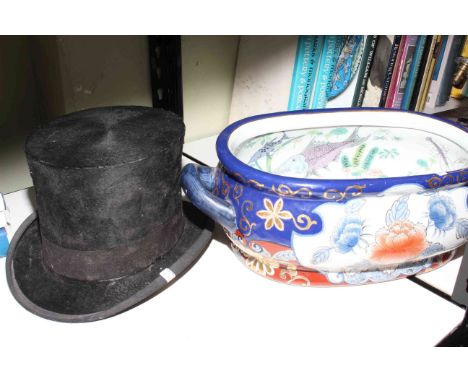 Christy's London Top Hat and an Oriental fish style footbath, 46cm by 25cm by 15cm.