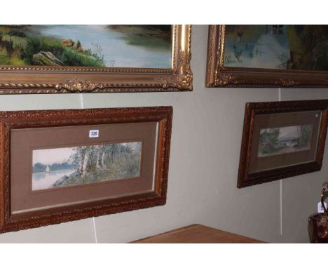 Louis K. Harlow, pair countryside watercolours, 12cm by 37cm, framed.