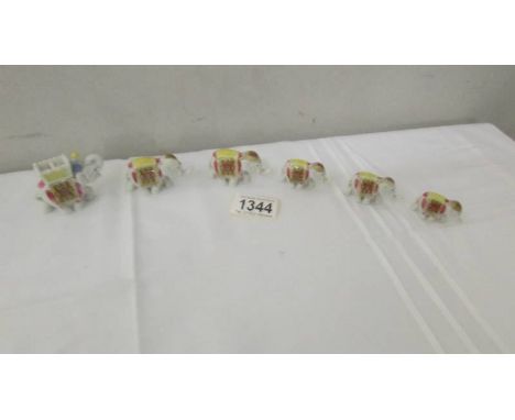 6 vintage Wade treasure elephants, circa 1956, 1 a/f.
