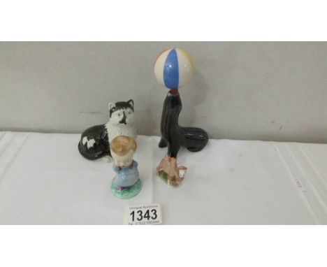 4 vintage and unusual Items including "I've Got a Bear Behind", Wade Seal corkscrew, Burslem factory cat etc.,
