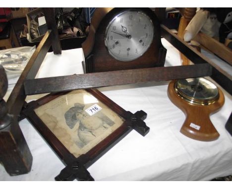 A Smiths Napoleon hat clock, barometer and a vintage wooden framed picture of Henry Jenkins