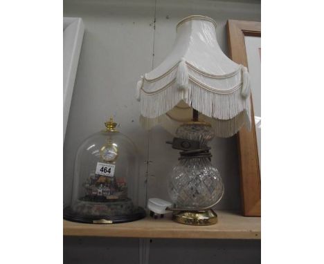 Flying Scotsman village clock 'The Romance of steam' and a lead crystal table lamp