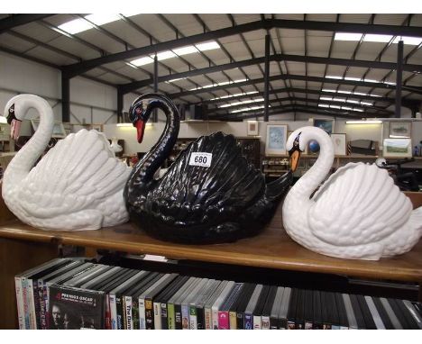 3 ceramic Dartmouth Pottery swan planters No.s 174A, 174A and 174B