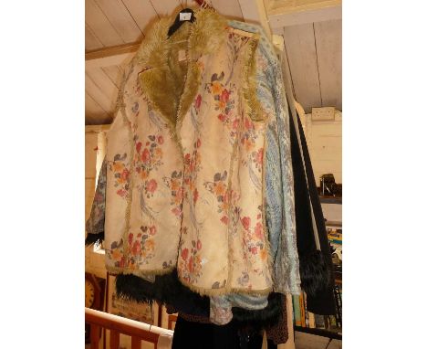 Assorted clothing, some vintage including workwear, Cats Pyjamas satin bomber jacket, Bikini Man jacket, David Dark maxi skir