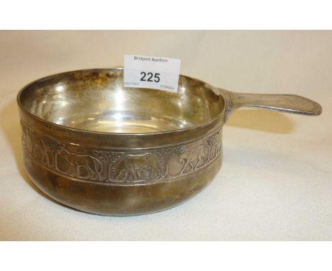 Vintage Tiffany &amp; Co silver nursery porringer with Noah's Ark animal frieze and engraved child's name. Approx diameter 10