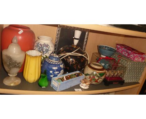 Assorted china including Chinese Prunus ginger jar and other oriental items including cloisonné napkin ring, etc
