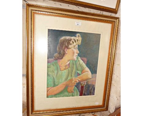 Mixed media portrait of "Edna" by Peter L.V. Smith - exhibited at the Royal Academy 1945, 26" x 22" inc. frame