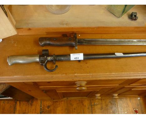 WW1 French "Epee" bayonet with scabbard and a Lee Enfield MKII bayonet no scabbard dated 1907