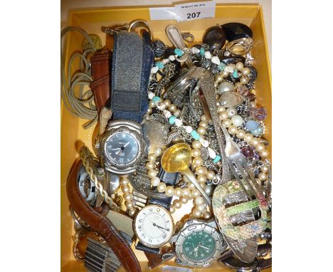 Vintage wrist watches including Citizen, Timex and Sekonda, costume jewellery and cutlery