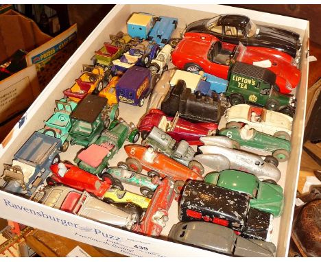 Collection of assorted diecast vehicles including early Dinky Toys cars and racers