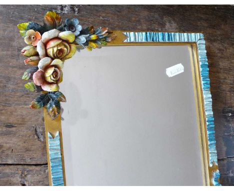 Vintage Barbola type rectangular vanity mirror with easel back