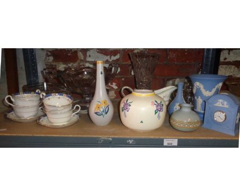 Assorted china and glassware inc. Poole Pottery (2), Chippendale glass two-handled comport, Aynsley and Wedgwood, etc.