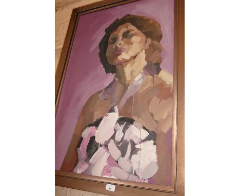 Large oil on board portrait of singer, artist unknown