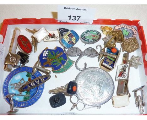 Enamel badges, inc. Butlins, vintage cufflinks, etc.