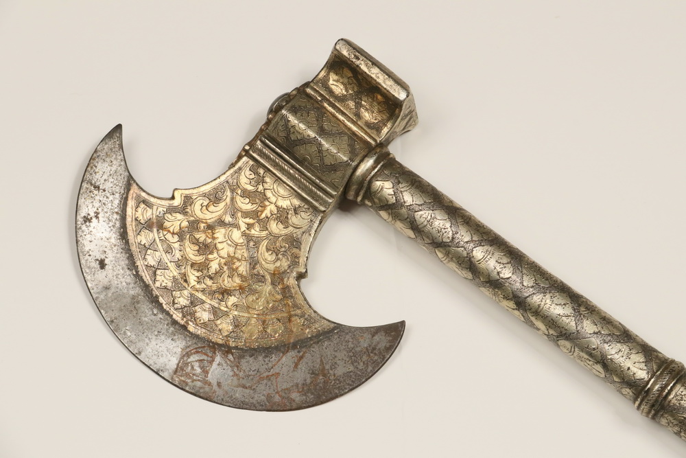 19th c. Engraved Silvered and Gilt Steel Hammerhead and Crescent ...