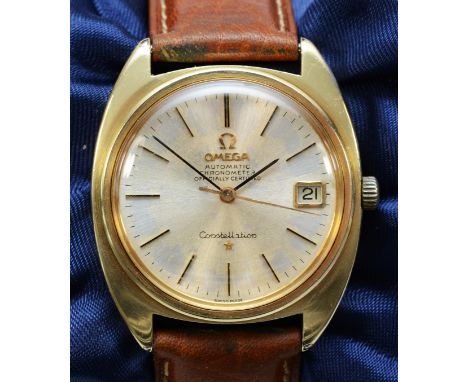 Omega Constelation, automatic chronometer, date gilt metal gentleman's wristwatch, c.1966, ref 168-017, cal 564, silvered dia