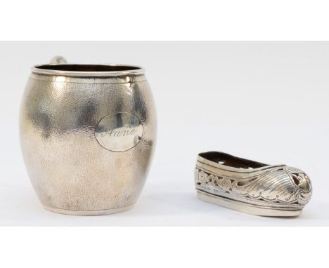 A Chinese silver christening mug, by Wing Nam & Co, Hong Kong, c.1900/10, engraved Anne, with spot hammered body and a pierce