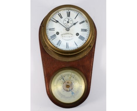A 20th century combination brass bulkhead clock and barometer, retailed by Mcleod &amp; Son Liverpool, the 6 inch diameter en