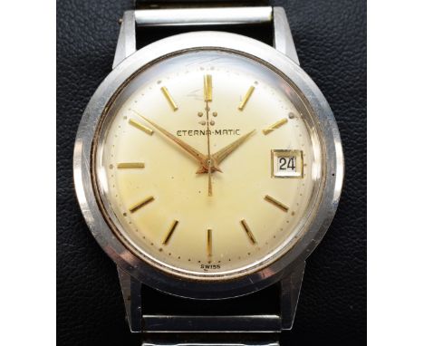 Eterna-matic, a stainless steel date gentleman's wristwatch, c.1950's, cal. 1422U, movement number 4435422, case number 43698