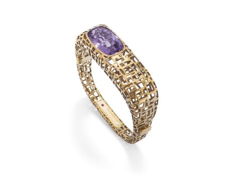 ROBERTO COIN: BRACELET AMETHYSTE ET ARGENT, 'SKYLINE'Ornée d'une améthyste taille coussin,  signée Roberto Coin,  poinçon fra