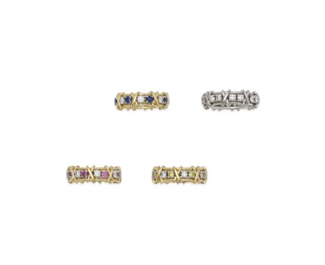 JEAN SCHLUMBERGER POUR TIFFANY &amp; CO.: QUATRE BAGUES SAPHIRS ET DIAMANTSLa première sertie de diamants taille brillant, to