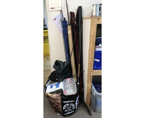 A large collection of fishing gear including rods, reels (Backfire, Shakespeare, zero 360 etc) and tackle , no reserve