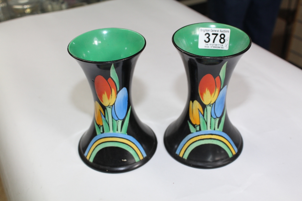 PAIR OF SHELLEY VASES, 15.5cm HIGH, 1 X A/F