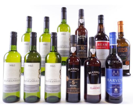 12 BOTTLES FORTIFIED WINEM+S 6 x Bodegas Williams + Humbert Manzanilla Extra Dry; Blandy's 2 x 5YO Reserva Madeira (50cl) and