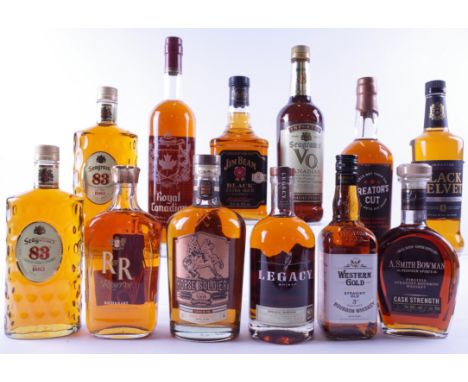 12 BOTTLES WHISKEY/WHISKYSeagram's 2 x 83 Canadian and VO Canadian Blend; R+R Reserve Rich + Rare Canadian; American Freedom 