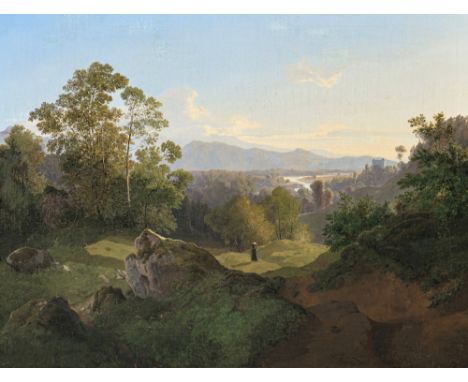 Maximilian Haushofer1811 Nymphenburg - 1866 StarnbergFlusslandschaft im VorgebirgeIm Mittelgrund rechts ein Schloss auf einer