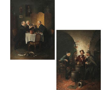 Hans Lassen1857 Hadersleben - 1938 RatingenDrei Herren im Salon - Drei Herren im WeinkellerZwei Gemälde. Jew. r. u. signiert,