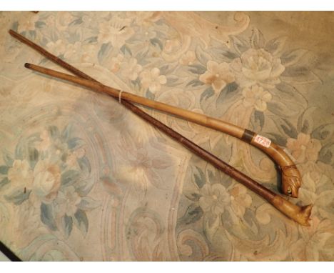 Good quality dog handled walking stick with brass collar and another