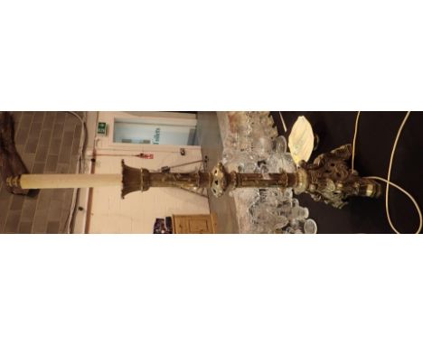 Large ecclesiastical style brass standard lamp with tri-figural base H: 120 cm